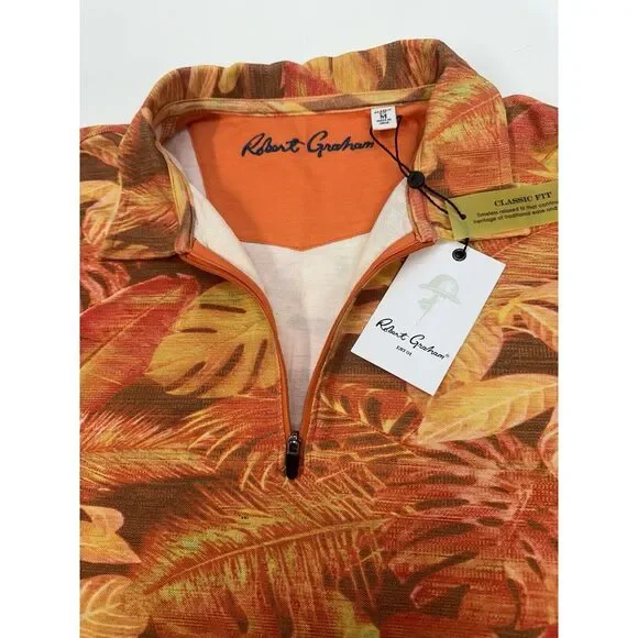 NWT Robert Graham PARADISE GARAGE S/S Zip Polo Shirt‎ Orange Medium  $138 - Picture 4 of 10